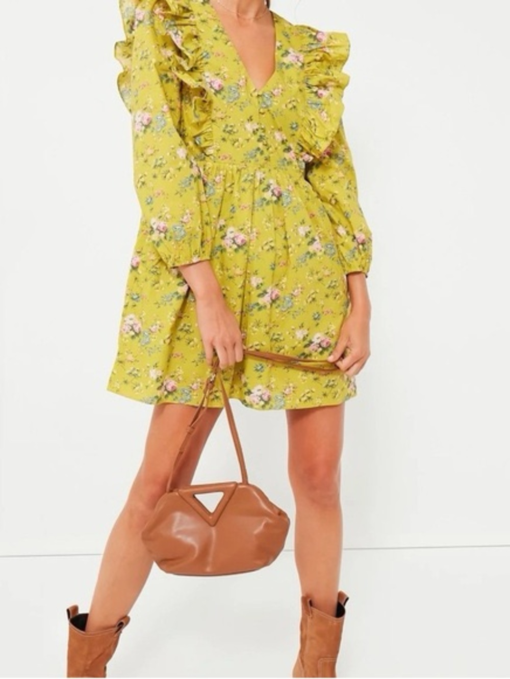 Hyacinth House Floral Yellow Dress with Ruffle Details NWT XS